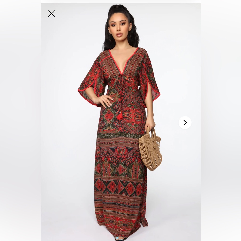 Fashion Nova Red and Black Bohemian Maxi Dress